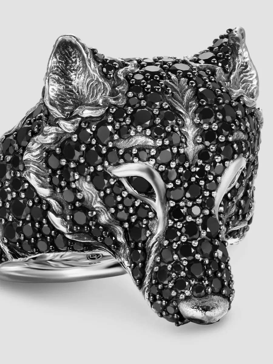 David Yurman Men's Petrvs Wolf Signet Ring in Sterling Silver - Black Diamond | Thumbnail 4