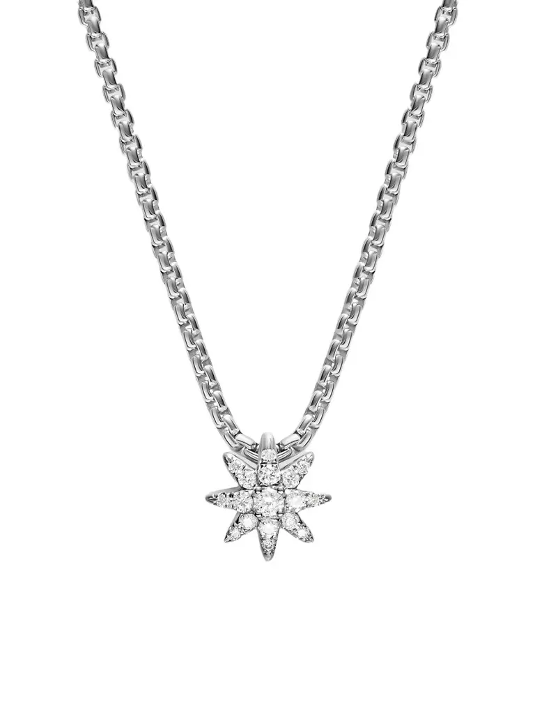 David Yurman Women's Petite Starburst Station Necklace in Sterling Silver with Diamonds, 7MM - Silver