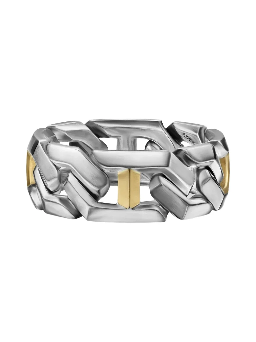 Men's Angular Curb Chain Band Ring in Sterling Silver - Silver Men's Angular Curb Chain Band Ring in Sterling Silver - Silver