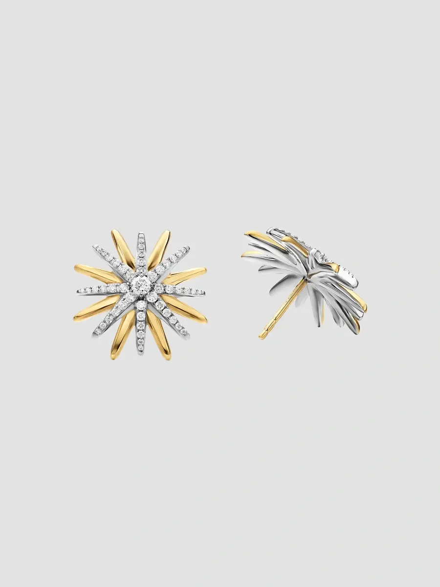 David Yurman Women's Starburst Stud Earrings in Sterling Silver with 18K Yellow Gold with Diamonds, 19MM - Silver Multi | Thumbnail 2 David Yurman Women's Starburst Stud Earrings in Sterling Silver with 18K Yellow Gold with Diamonds, 19MM - Silver Multi | Thumbnail 2