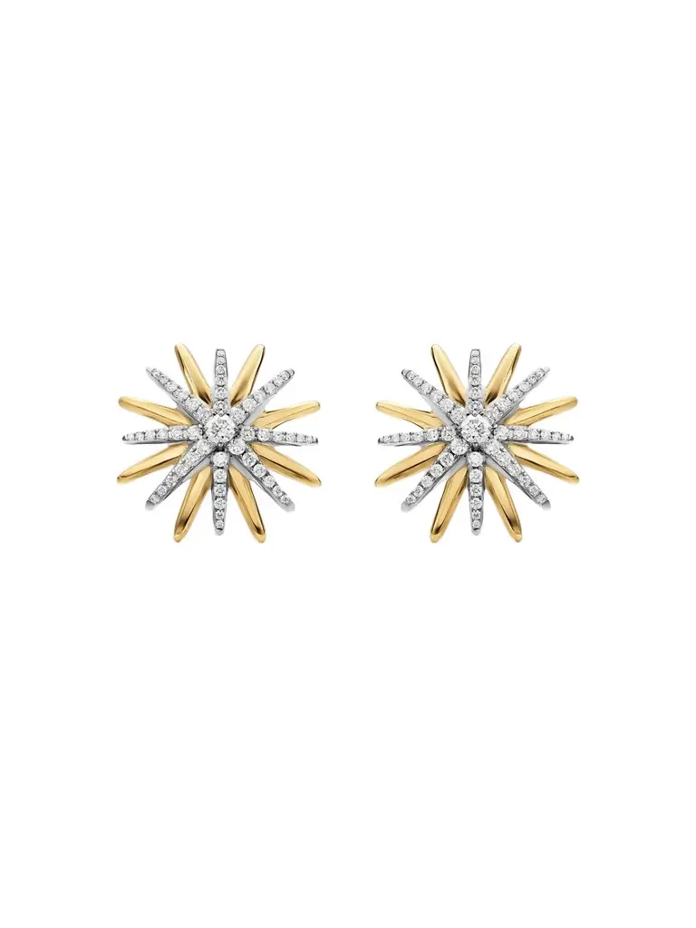 David Yurman Women's Starburst Stud Earrings in Sterling Silver with 18K Yellow Gold with Diamonds, 19MM - Silver Multi