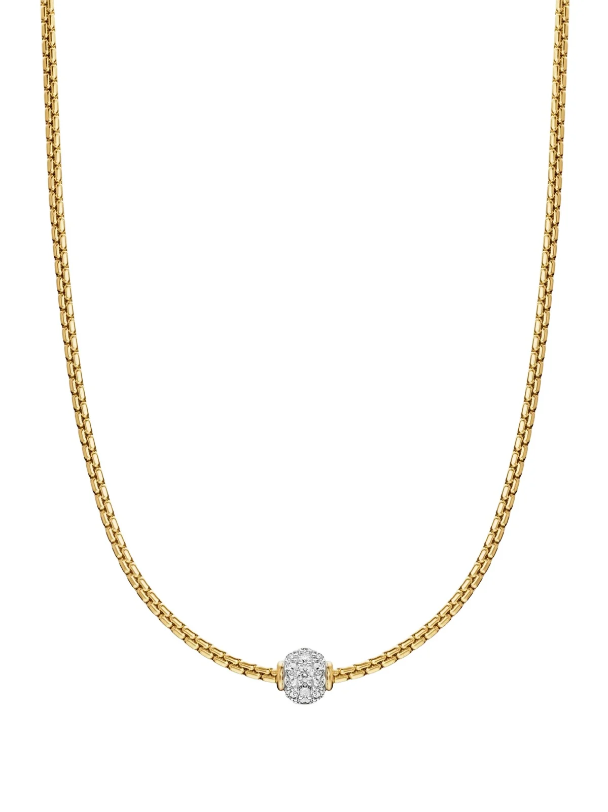 Women's Pavé Bead Box Chain Necklace in 18K Yellow Gold Women's Pavé Bead Box Chain Necklace in 18K Yellow Gold
