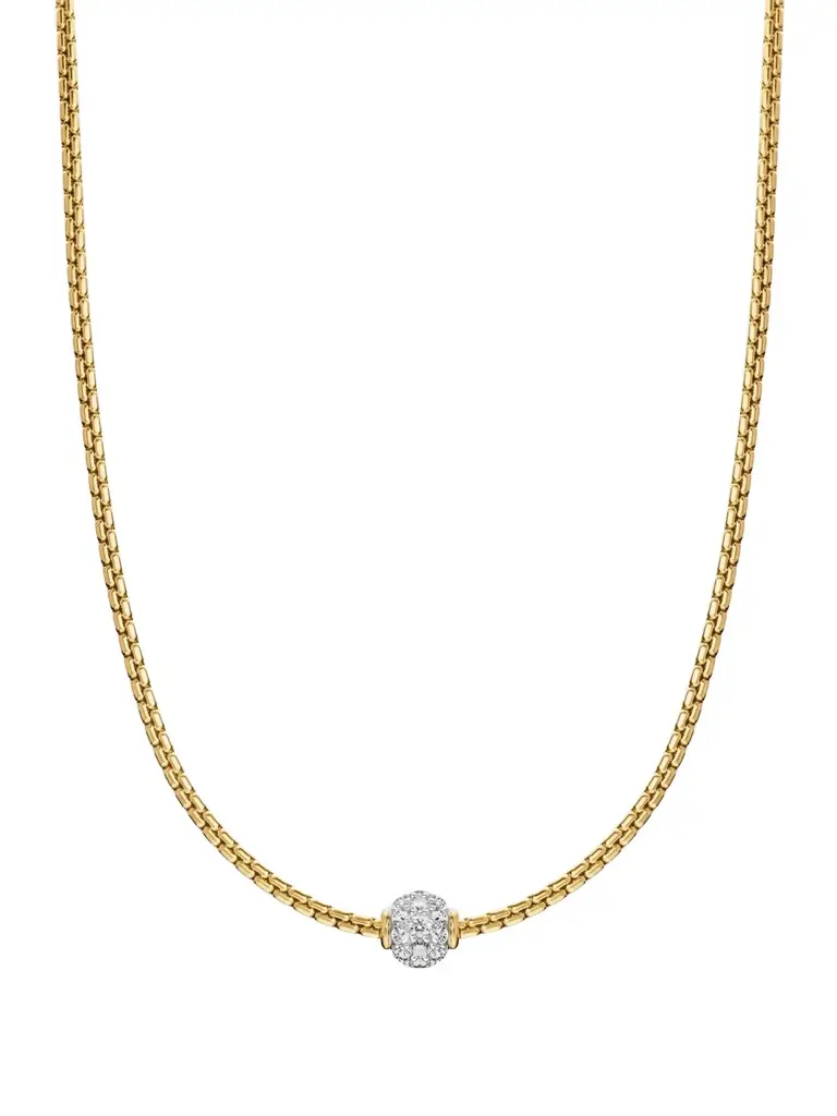 Women's Pavé Bead Box Chain Necklace in 18K Yellow Gold Women's Pavé Bead Box Chain Necklace in 18K Yellow Gold