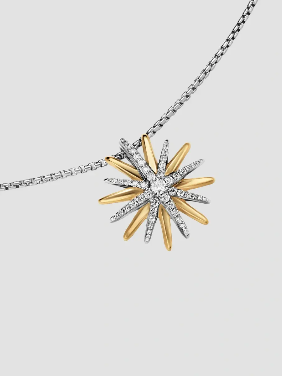 David Yurman Women's Starburst Necklace in Sterling Silver with 18K Yellow Gold with Diamonds, 21MM - Silver Multi | Thumbnail 4 David Yurman Women's Starburst Necklace in Sterling Silver with 18K Yellow Gold with Diamonds, 21MM - Silver Multi | Thumbnail 4
