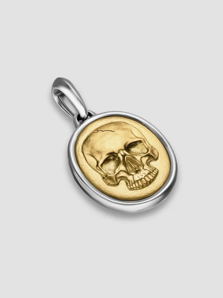 David Yurman Men's Memento Mori Skull Amulet in Sterling Silver with 14K Yellow Gold, 24MM | Thumbnail 2 David Yurman Men's Memento Mori Skull Amulet in Sterling Silver with 14K Yellow Gold, 24MM | Thumbnail 2