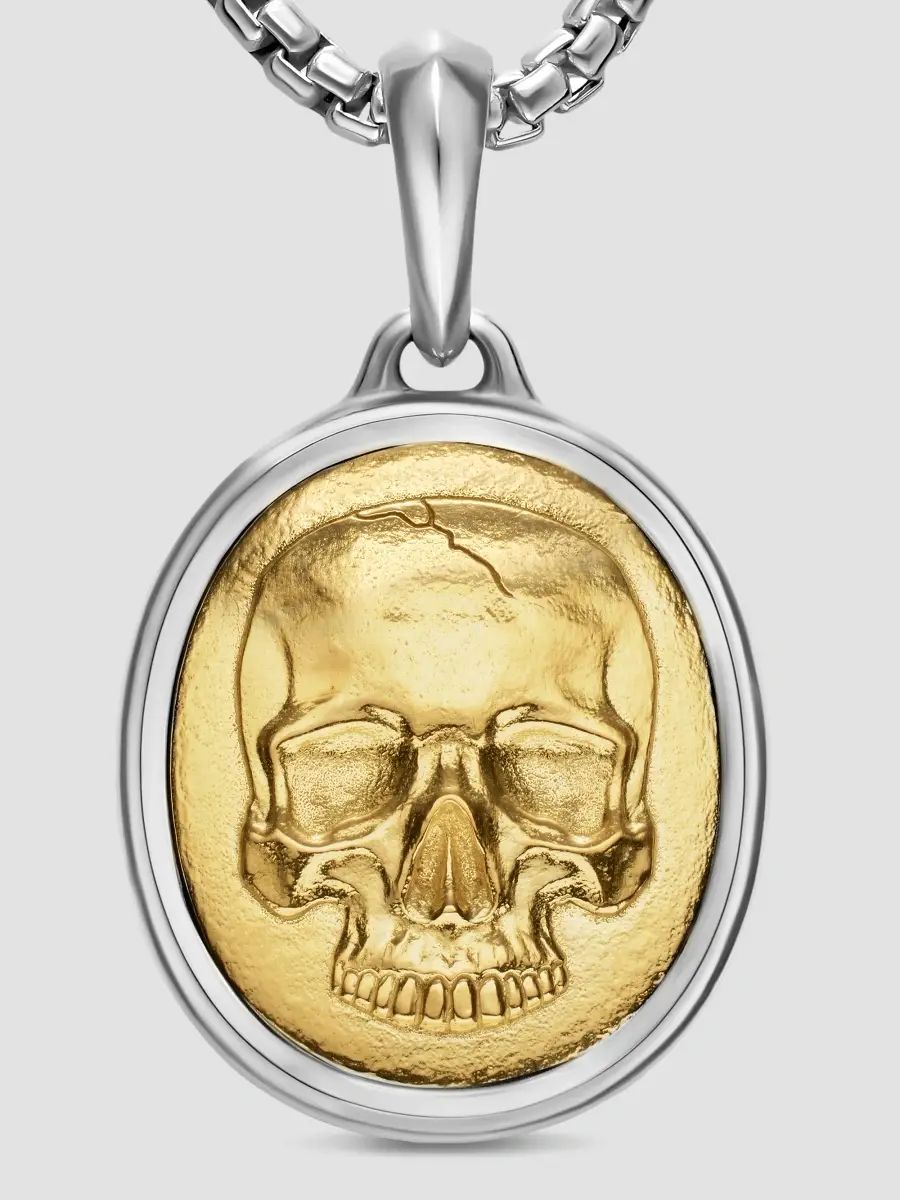 David Yurman Men's Memento Mori Skull Amulet in Sterling Silver with 14K Yellow Gold, 24MM | Thumbnail 4 David Yurman Men's Memento Mori Skull Amulet in Sterling Silver with 14K Yellow Gold, 24MM | Thumbnail 4