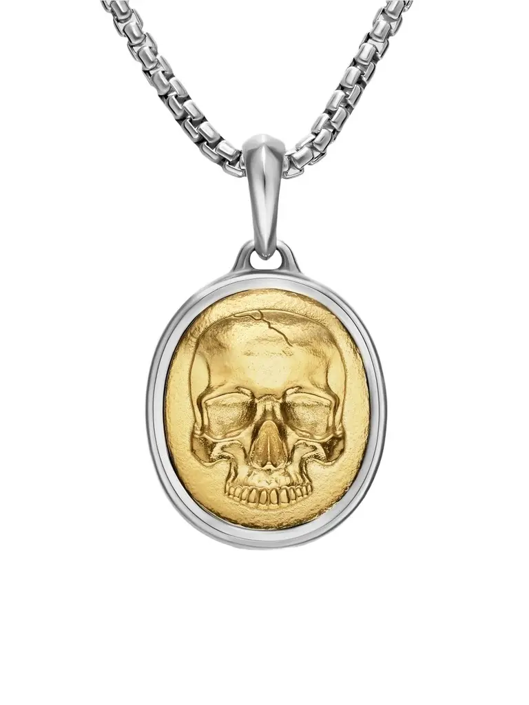 David Yurman Men's Memento Mori Skull Amulet in Sterling Silver with 14K Yellow Gold, 24MM