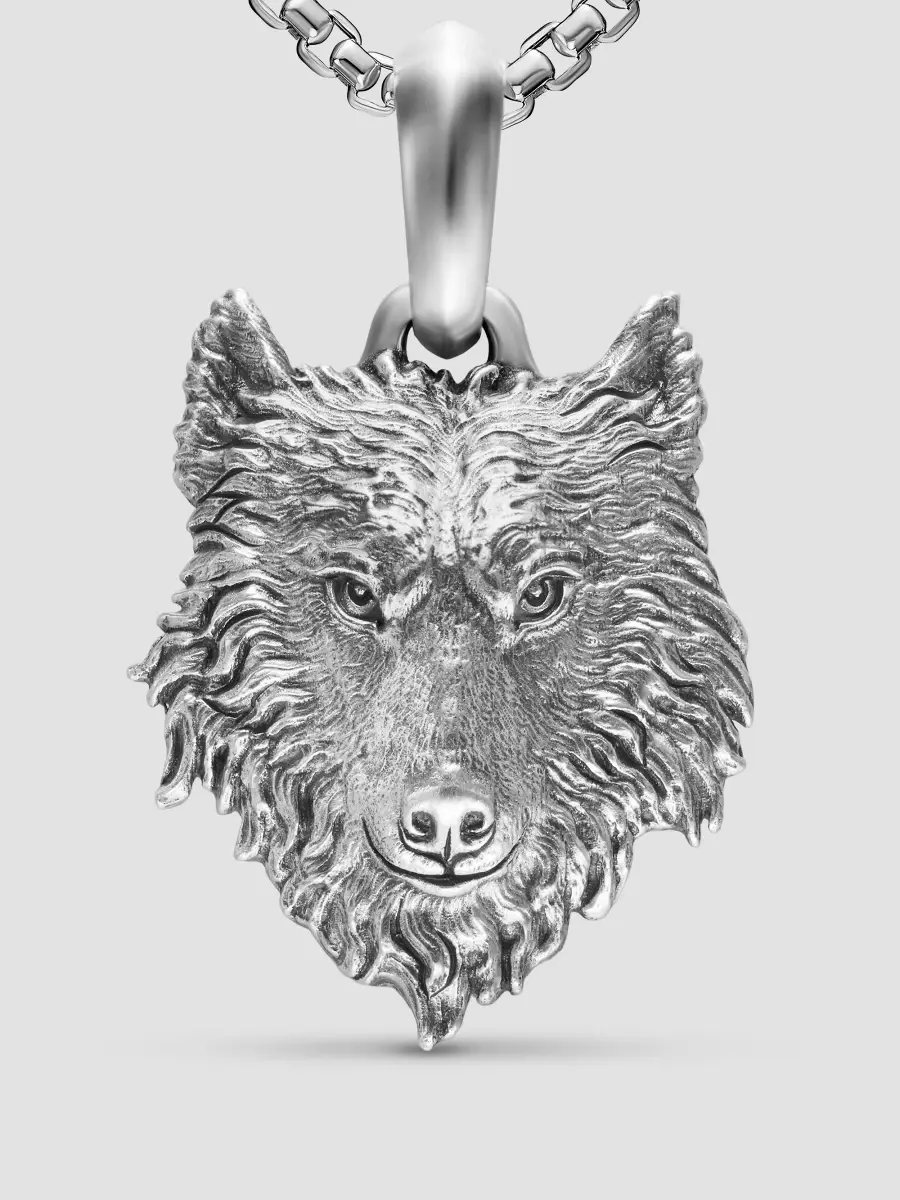 David Yurman Men's Petrvs Wolf Amulet in Sterling Silver, 26MM | Thumbnail 4
