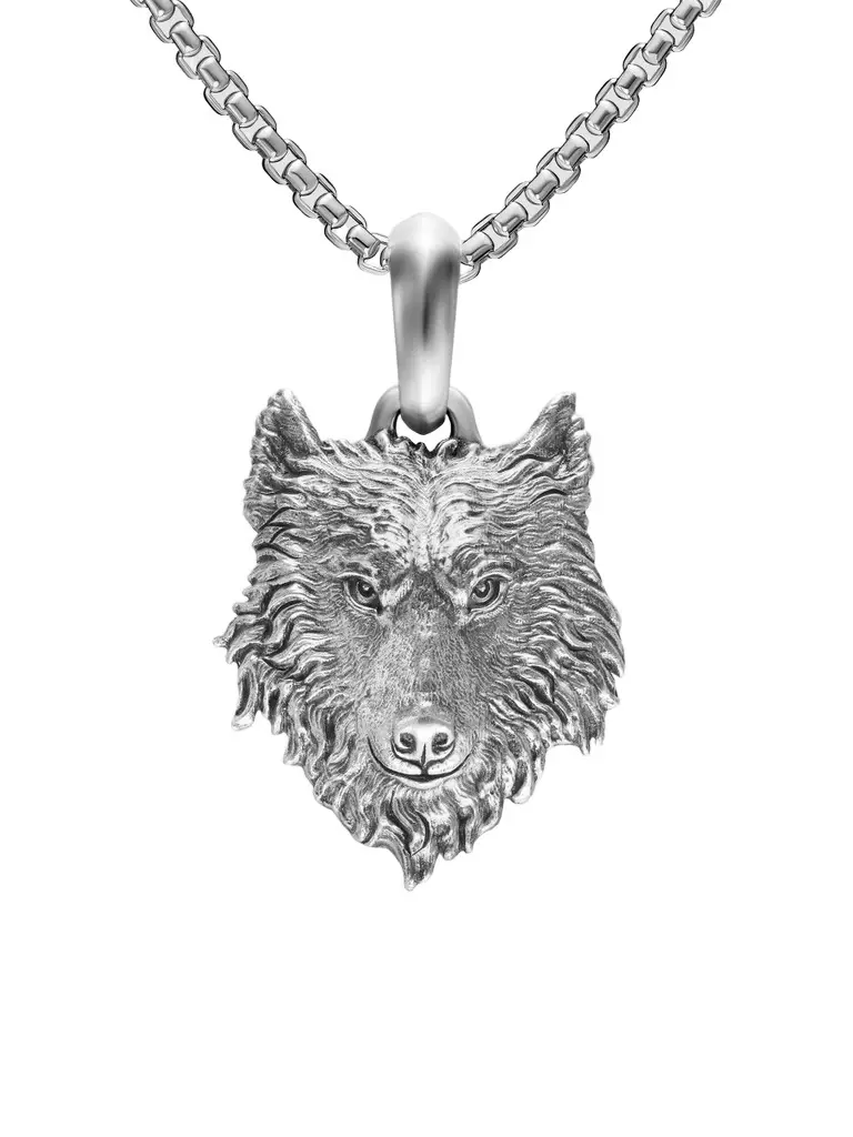 David Yurman Men's Petrvs Wolf Amulet in Sterling Silver, 26MM