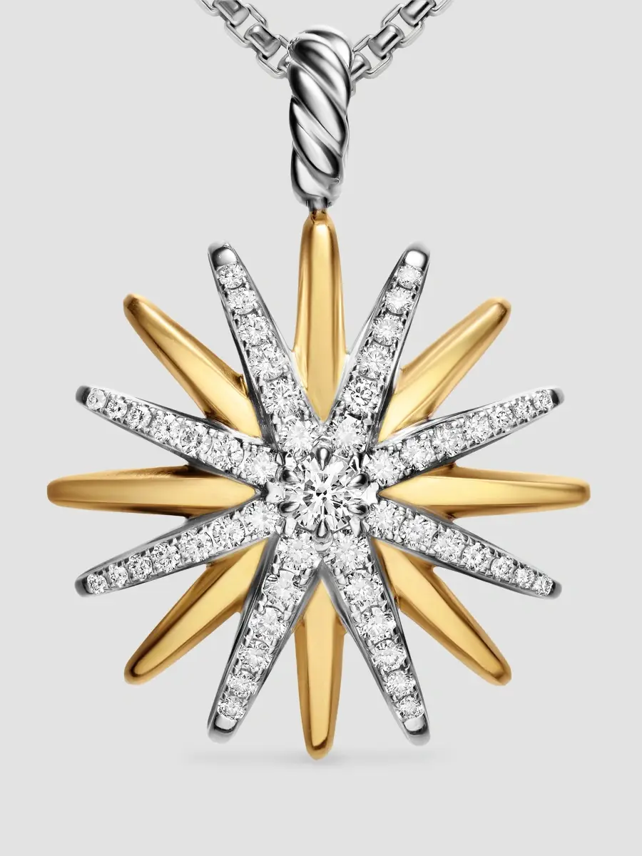 David Yurman Women's Starburst Amulet in Sterling Silver with 18K Yellow Gold with Diamonds, 25MM - Silver Multi | Thumbnail 4 David Yurman Women's Starburst Amulet in Sterling Silver with 18K Yellow Gold with Diamonds, 25MM - Silver Multi | Thumbnail 4