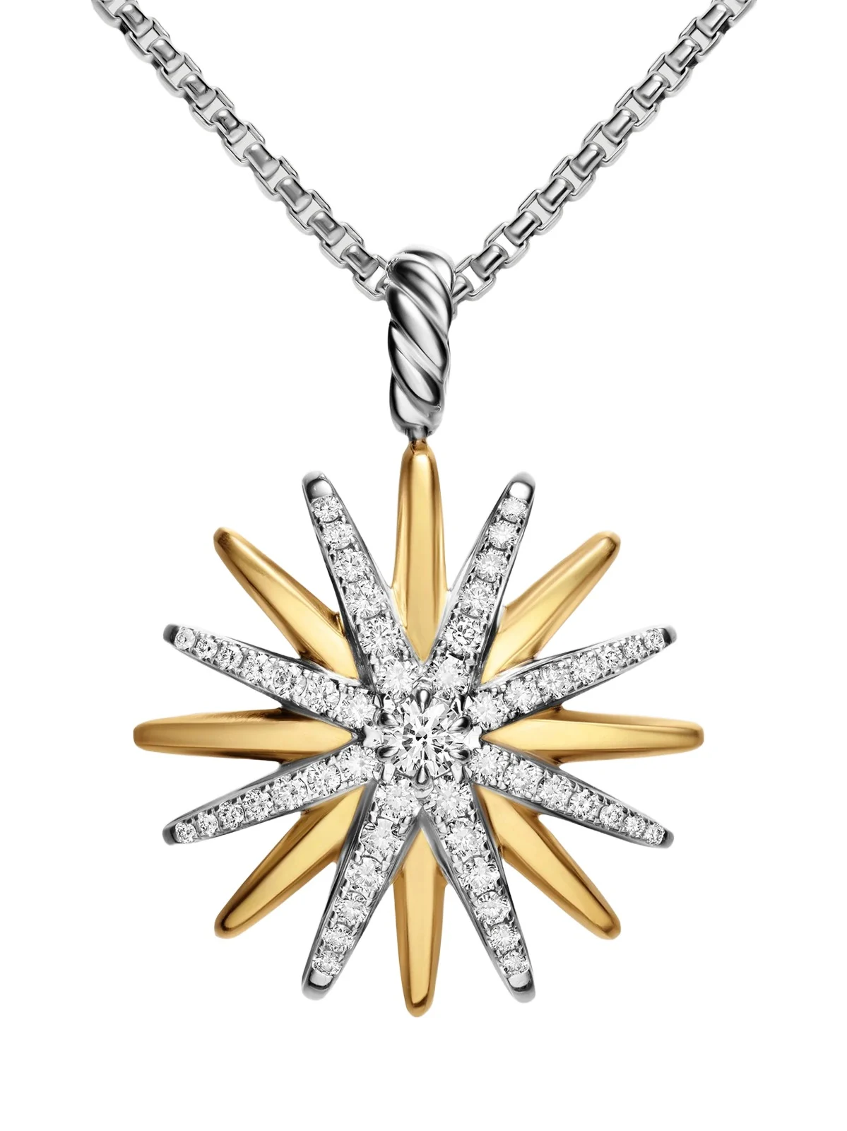 Women's Starburst Amulet in Sterling Silver with 18K Yellow Gold with Diamonds, 25MM - Silver Multi Women's Starburst Amulet in Sterling Silver with 18K Yellow Gold with Diamonds, 25MM - Silver Multi