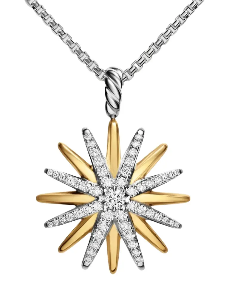 David Yurman Women's Starburst Amulet in Sterling Silver with 18K Yellow Gold with Diamonds, 25MM - Silver Multi