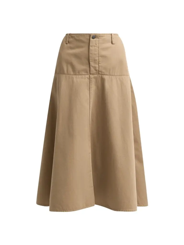 Women's Washed Cotton Drop-Waist Midi Skirt Women's Washed Cotton Drop-Waist Midi Skirt