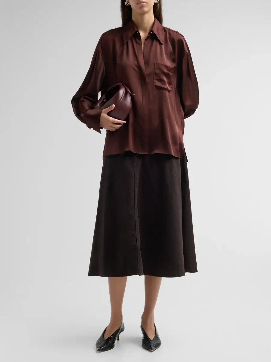 Vince Women's Washed Cotton Drop-Waist Midi Skirt | Thumbnail 2 Vince Women's Washed Cotton Drop-Waist Midi Skirt | Thumbnail 2