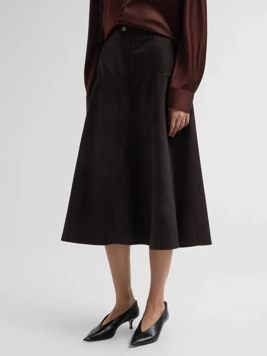 Vince Women's Washed Cotton Drop-Waist Midi Skirt | Thumbnail 4 Vince Women's Washed Cotton Drop-Waist Midi Skirt | Thumbnail 4