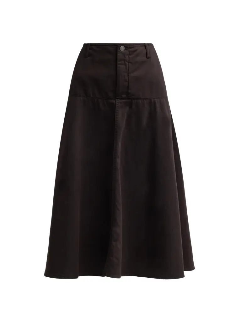 Women's Washed Cotton Drop-Waist Midi Skirt