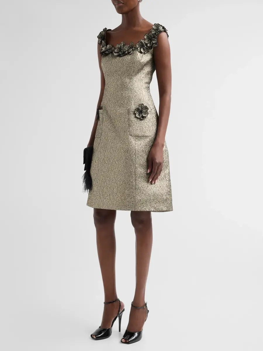 Teri Jon by Rickie Freeman Women's Metallic Jacquard Cocktail Dress | Thumbnail 4 Teri Jon by Rickie Freeman Women's Metallic Jacquard Cocktail Dress | Thumbnail 4