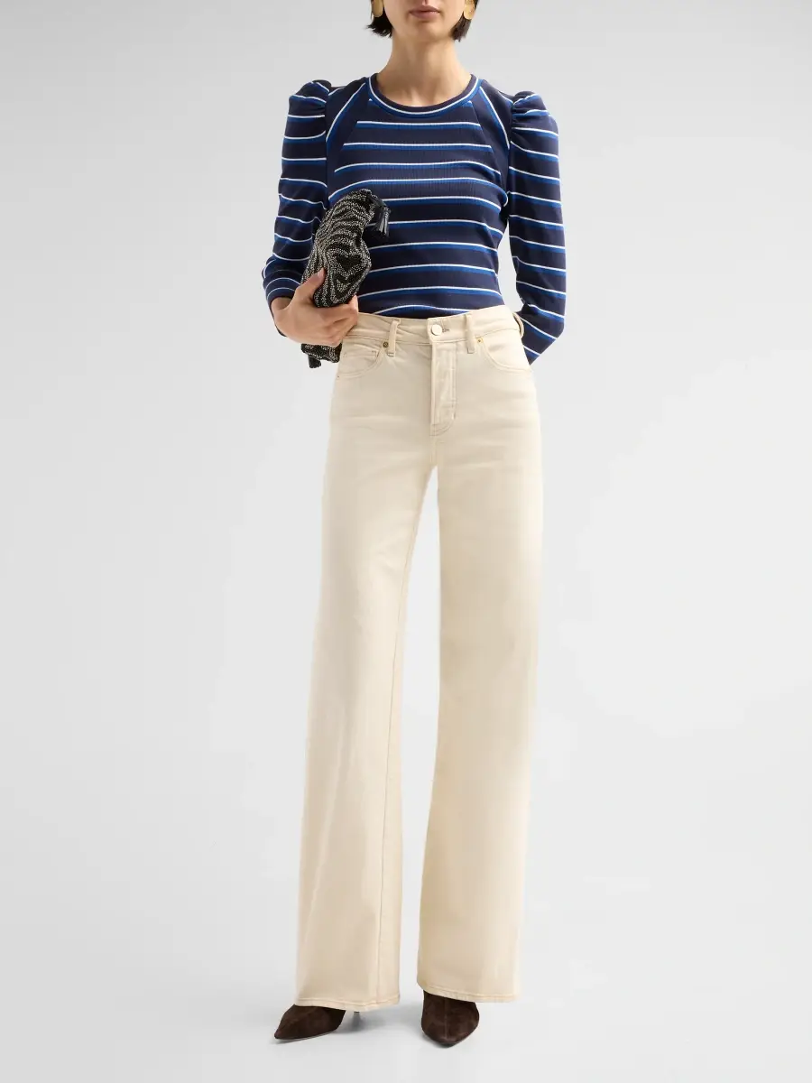 Veronica Beard Women's Delano Striped Stretch-Cotton Puff-Sleeve Top | Thumbnail 2 Veronica Beard Women's Delano Striped Stretch-Cotton Puff-Sleeve Top | Thumbnail 2