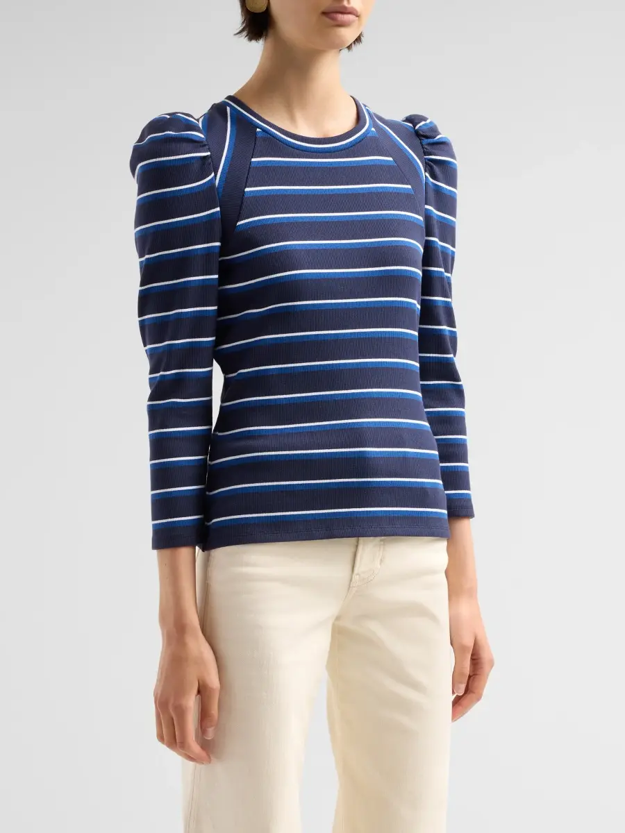 Veronica Beard Women's Delano Striped Stretch-Cotton Puff-Sleeve Top | Thumbnail 4 Veronica Beard Women's Delano Striped Stretch-Cotton Puff-Sleeve Top | Thumbnail 4