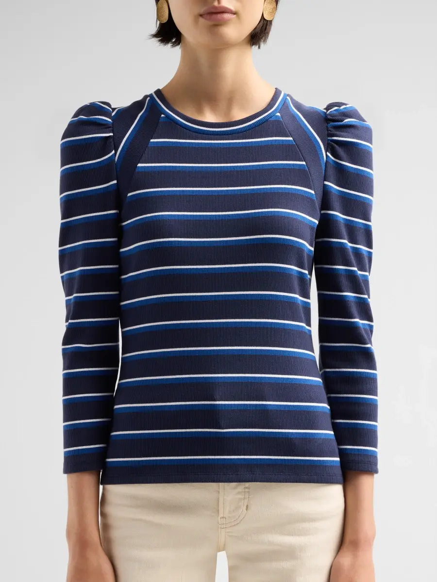 Veronica Beard Women's Delano Striped Stretch-Cotton Puff-Sleeve Top | Thumbnail 5 Veronica Beard Women's Delano Striped Stretch-Cotton Puff-Sleeve Top | Thumbnail 5