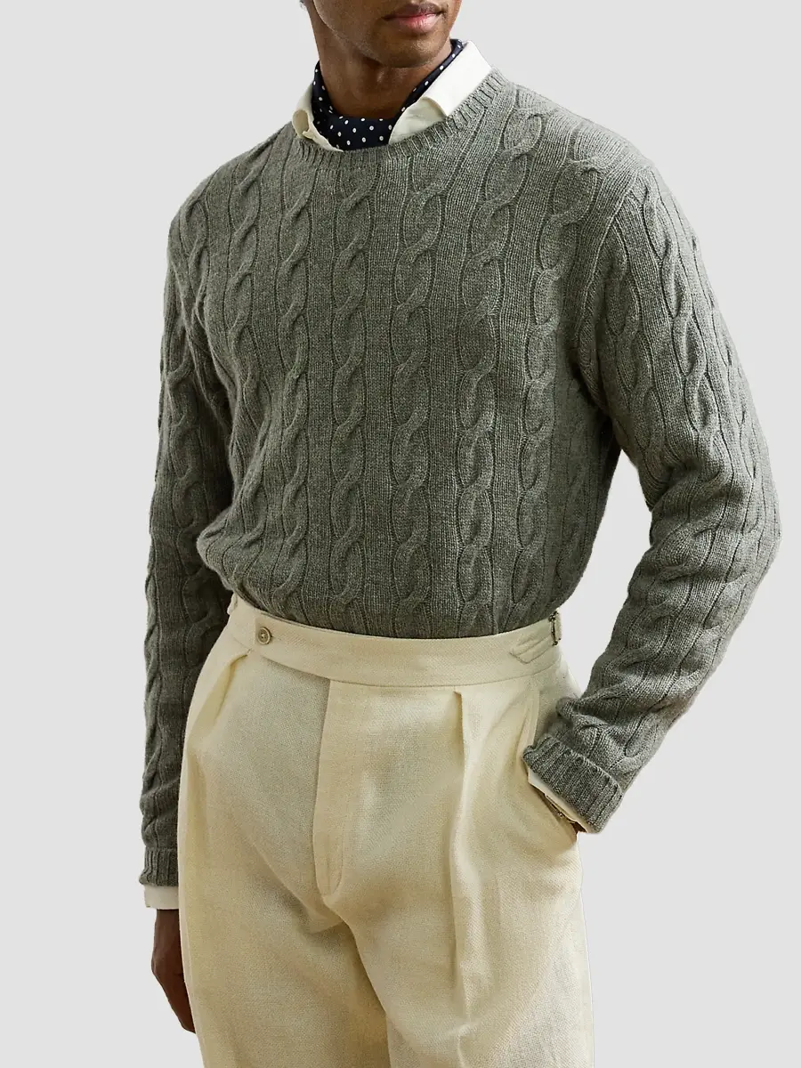 Ralph Lauren Purple Label Men's Cable-Knit Cashmere Crewneck Sweater | Thumbnail 3 Ralph Lauren Purple Label Men's Cable-Knit Cashmere Crewneck Sweater | Thumbnail 3