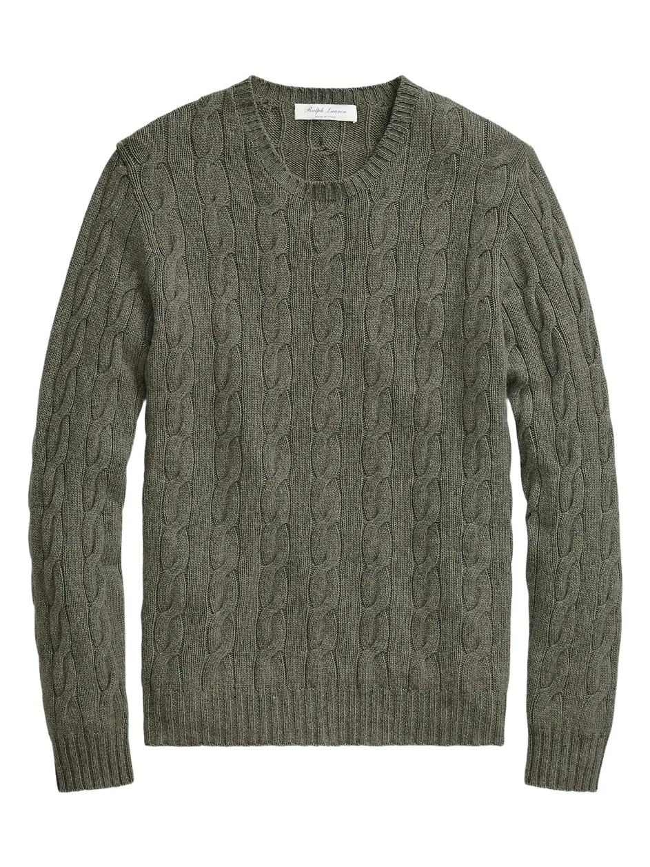Ralph Lauren Purple Label Men's Cable-Knit Cashmere Crewneck Sweater