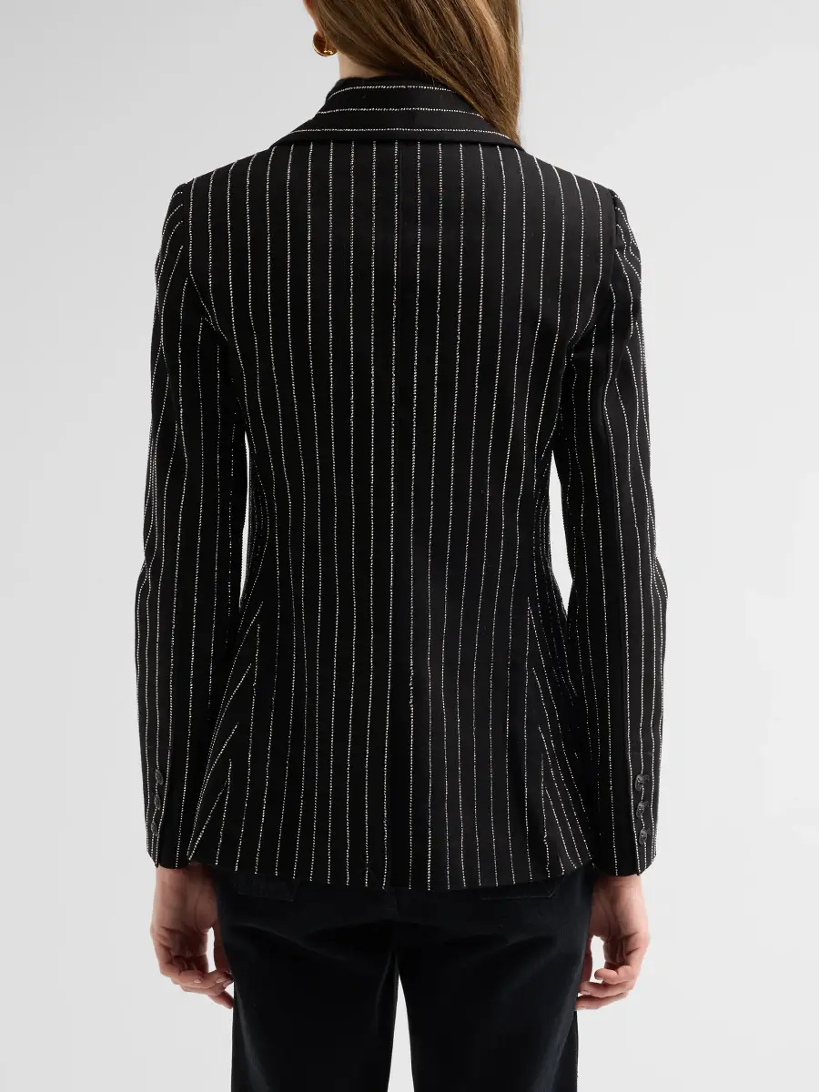 Alice + Olivia Women's Macey Embellished Pinstriped Denim Fitted Blazer | Thumbnail 3 Alice + Olivia Women's Macey Embellished Pinstriped Denim Fitted Blazer | Thumbnail 3