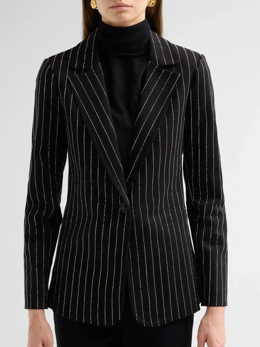 Alice + Olivia Women's Macey Embellished Pinstriped Denim Fitted Blazer | Thumbnail 5 Alice + Olivia Women's Macey Embellished Pinstriped Denim Fitted Blazer | Thumbnail 5