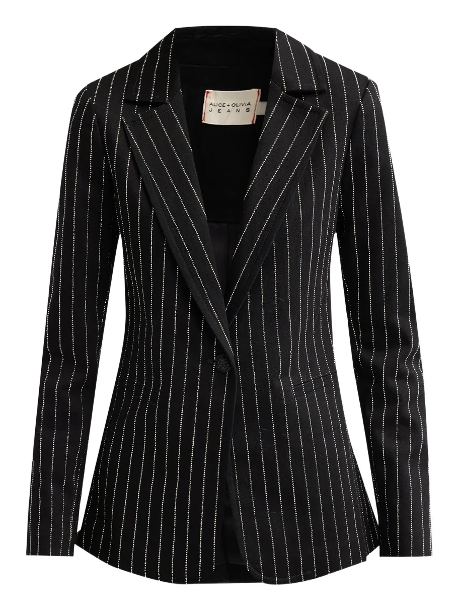 Alice + Olivia Women's Macey Embellished Pinstriped Denim Fitted Blazer