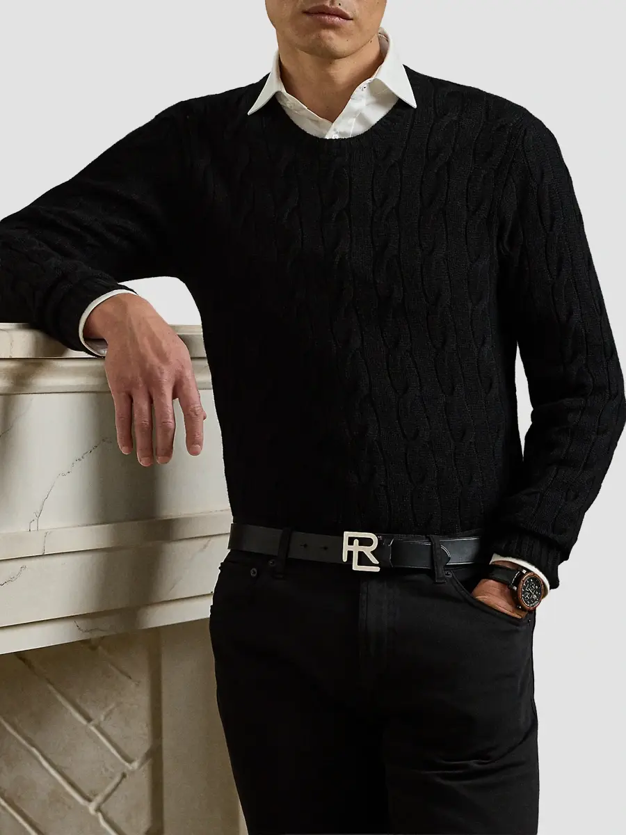 Ralph Lauren Purple Label Men's Cable-Knit Cashmere Crewneck Sweater | Thumbnail 3 Ralph Lauren Purple Label Men's Cable-Knit Cashmere Crewneck Sweater | Thumbnail 3