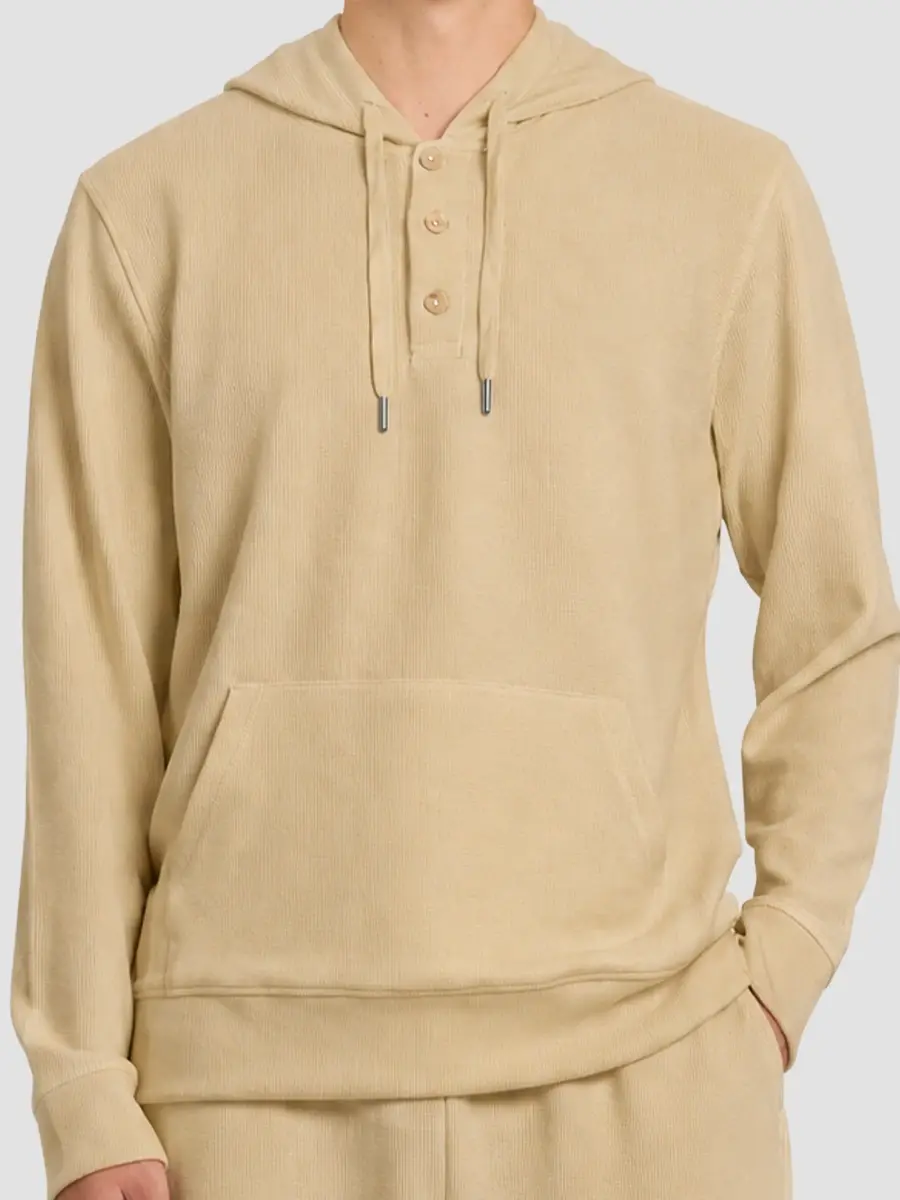 Onia Men's Waffle Half Button Hoodie | Thumbnail 4 Onia Men's Waffle Half Button Hoodie | Thumbnail 4