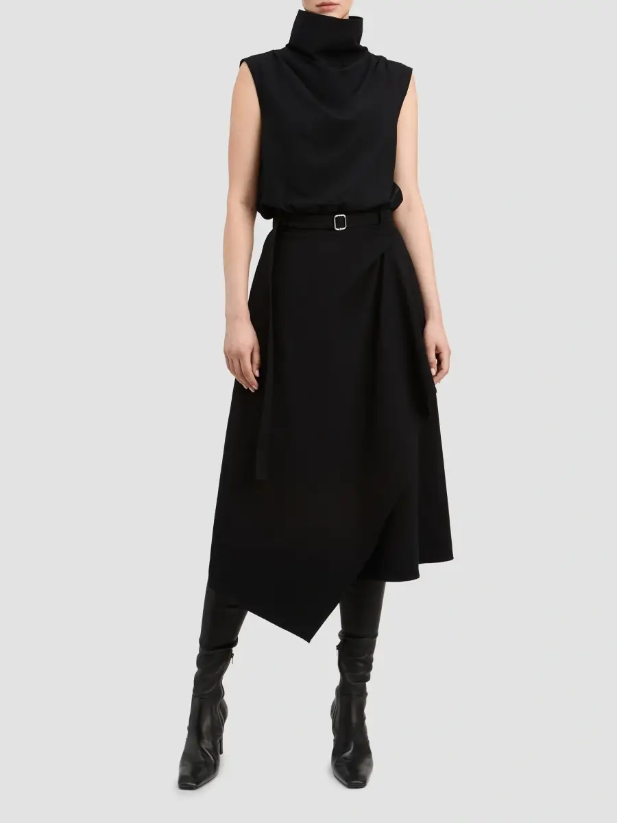 Derek Lam Women's Debbie Asymmetric Stretch-Cotton Funnel-Neck Midi-Dress | Thumbnail 2 Derek Lam Women's Debbie Asymmetric Stretch-Cotton Funnel-Neck Midi-Dress | Thumbnail 2