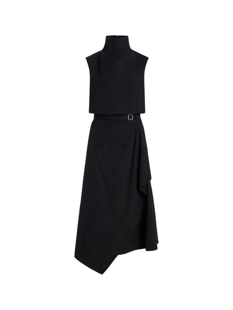 Derek Lam Women's Debbie Asymmetric Stretch-Cotton Funnel-Neck Midi-Dress