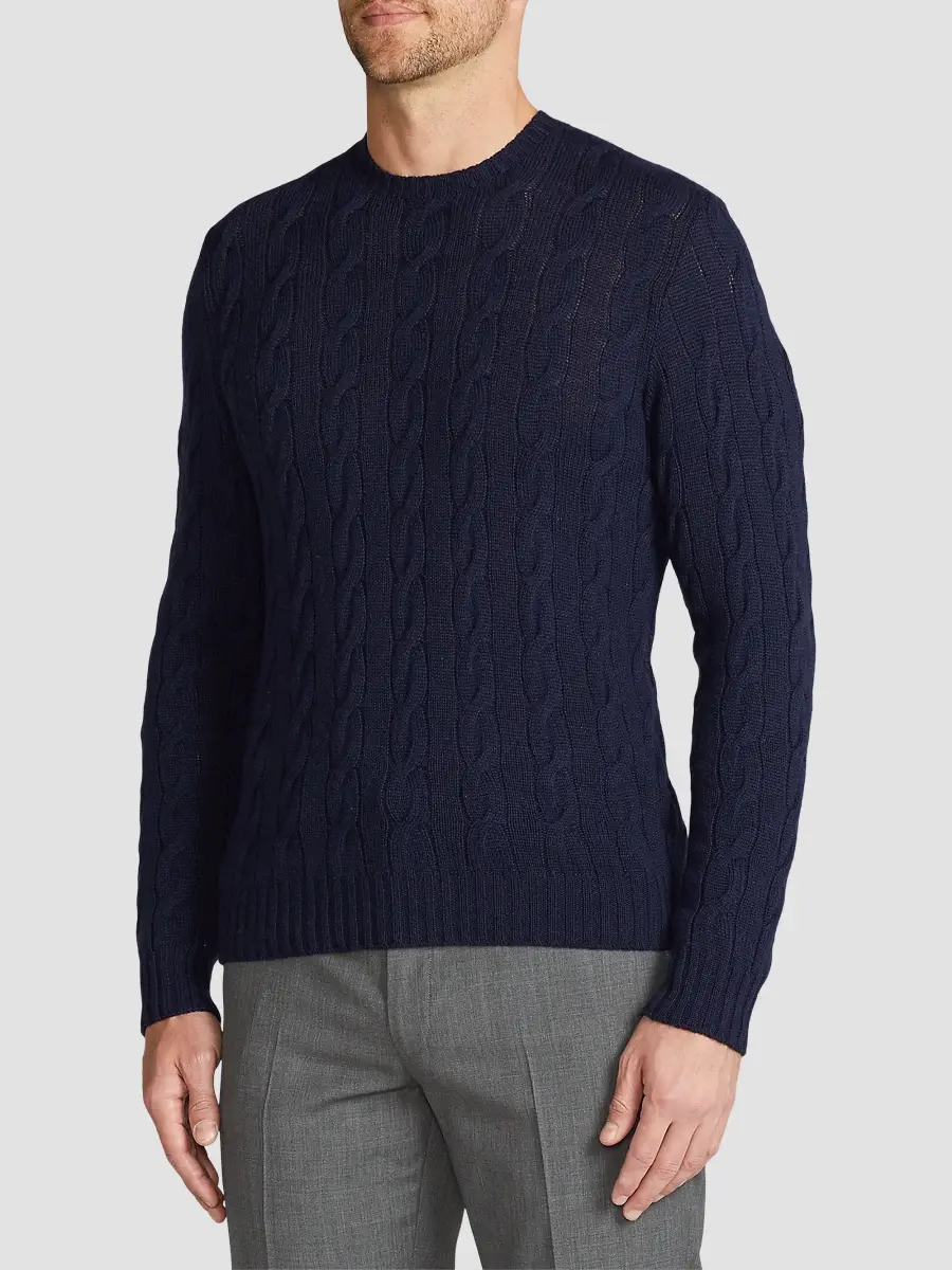 Ralph Lauren Purple Label Men's Cable-Knit Cashmere Crewneck Sweater | Thumbnail 4 Ralph Lauren Purple Label Men's Cable-Knit Cashmere Crewneck Sweater | Thumbnail 4