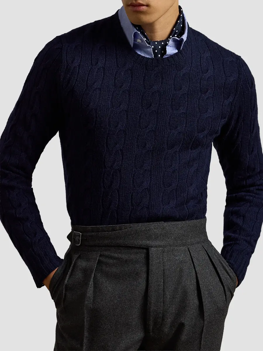 Ralph Lauren Purple Label Men's Cable-Knit Cashmere Crewneck Sweater | Thumbnail 7 Ralph Lauren Purple Label Men's Cable-Knit Cashmere Crewneck Sweater | Thumbnail 7