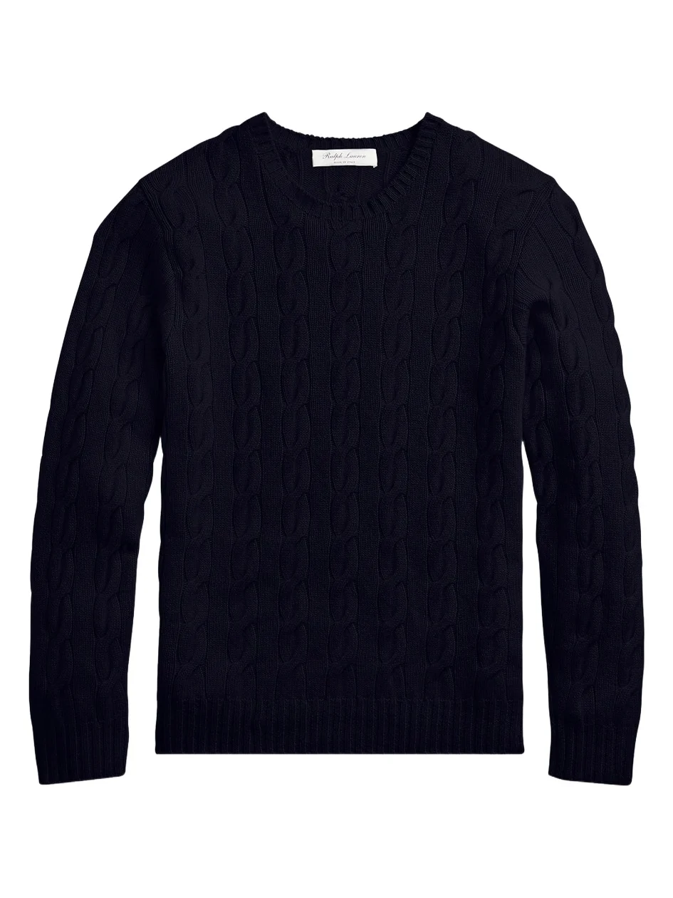 Ralph Lauren Purple Label Men's Cable-Knit Cashmere Crewneck Sweater