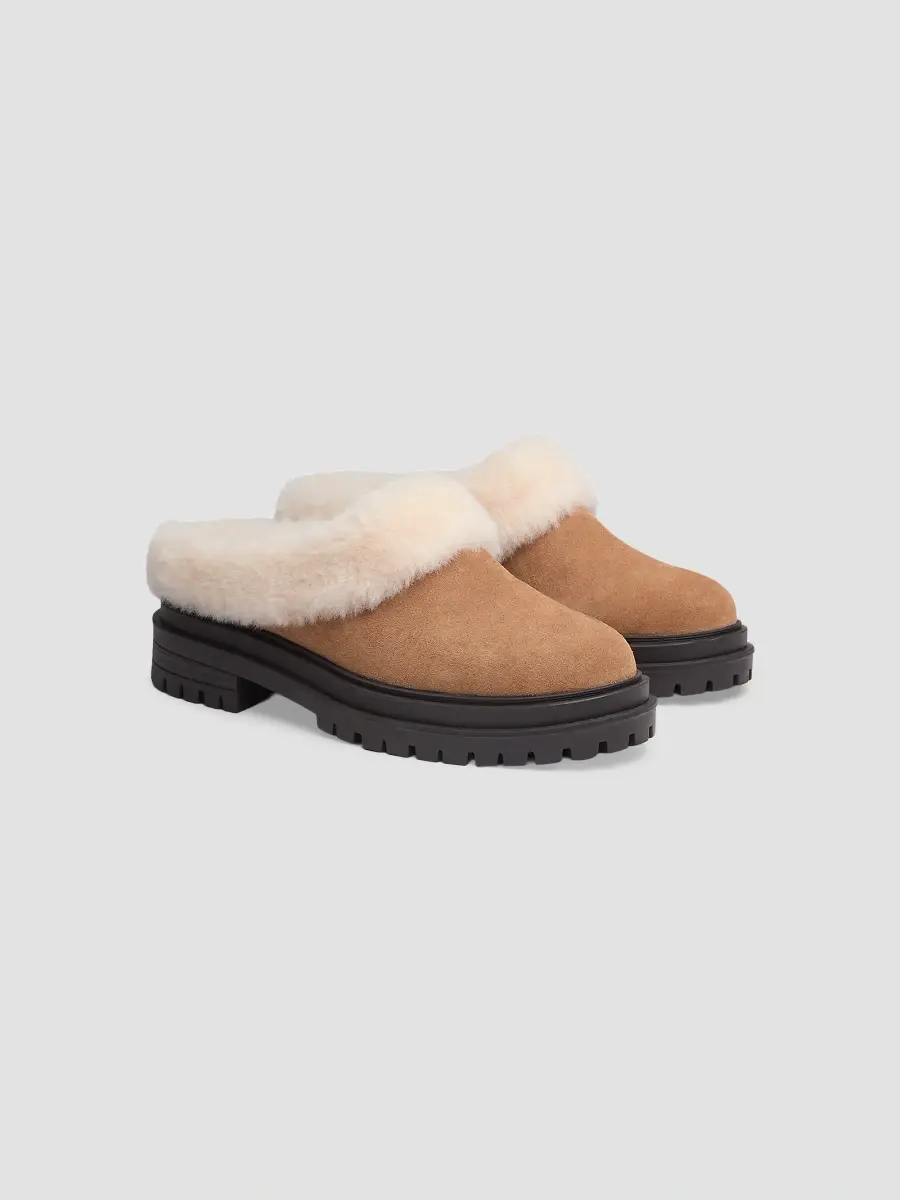 rag & bone Women's Bedford 45MM Suede & Shearling Clogs - Toffee Suede | Thumbnail 2