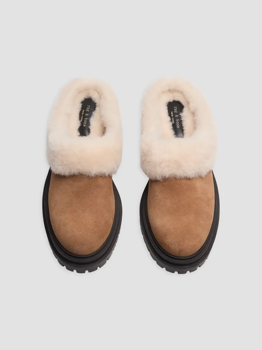rag & bone Women's Bedford 45MM Suede & Shearling Clogs - Toffee Suede | Thumbnail 4