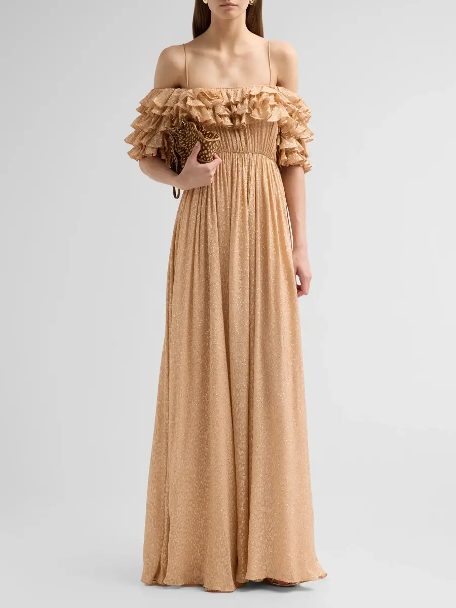 Ulla Johnson Women's Persephone Ruffled Metallic Silk-Blend Off-Shoulder Gown | Thumbnail 2 Ulla Johnson Women's Persephone Ruffled Metallic Silk-Blend Off-Shoulder Gown | Thumbnail 2