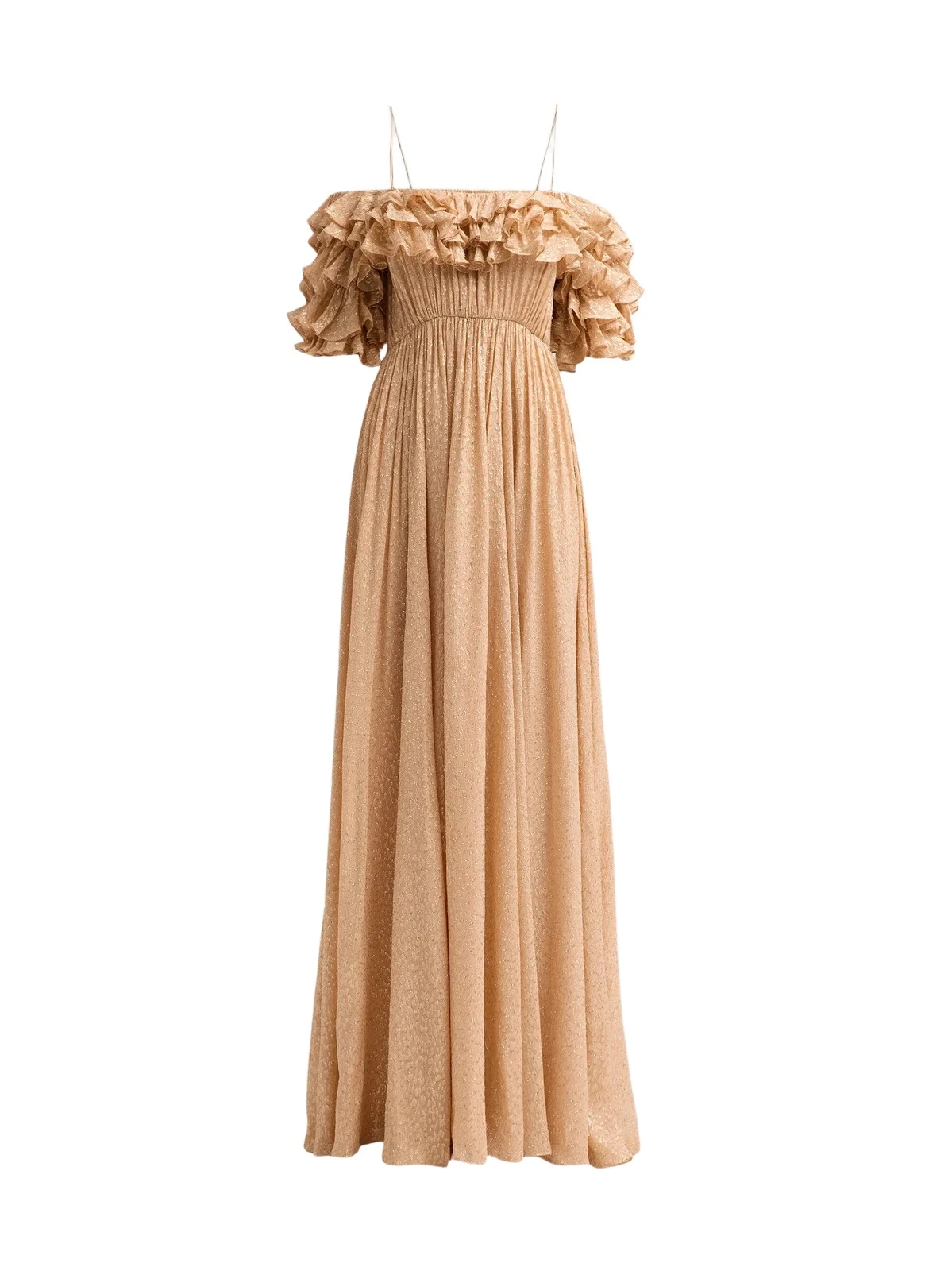 Women's Persephone Ruffled Metallic Silk-Blend Off-Shoulder Gown Women's Persephone Ruffled Metallic Silk-Blend Off-Shoulder Gown