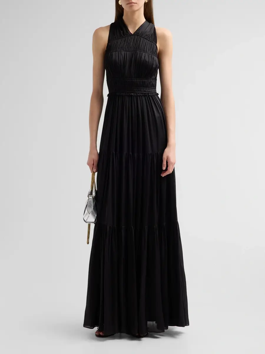Ulla Johnson Women's Freesia Ruched Silk V-Neck Gown | Thumbnail 2 Ulla Johnson Women's Freesia Ruched Silk V-Neck Gown | Thumbnail 2