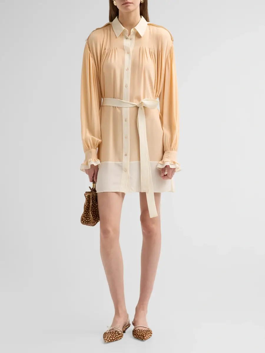 Ulla Johnson Women's Linnea Silk Self-Belt Mini Shirtdress | Thumbnail 2 Ulla Johnson Women's Linnea Silk Self-Belt Mini Shirtdress | Thumbnail 2