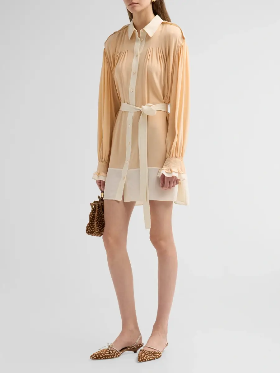 Ulla Johnson Women's Linnea Silk Self-Belt Mini Shirtdress | Thumbnail 4 Ulla Johnson Women's Linnea Silk Self-Belt Mini Shirtdress | Thumbnail 4