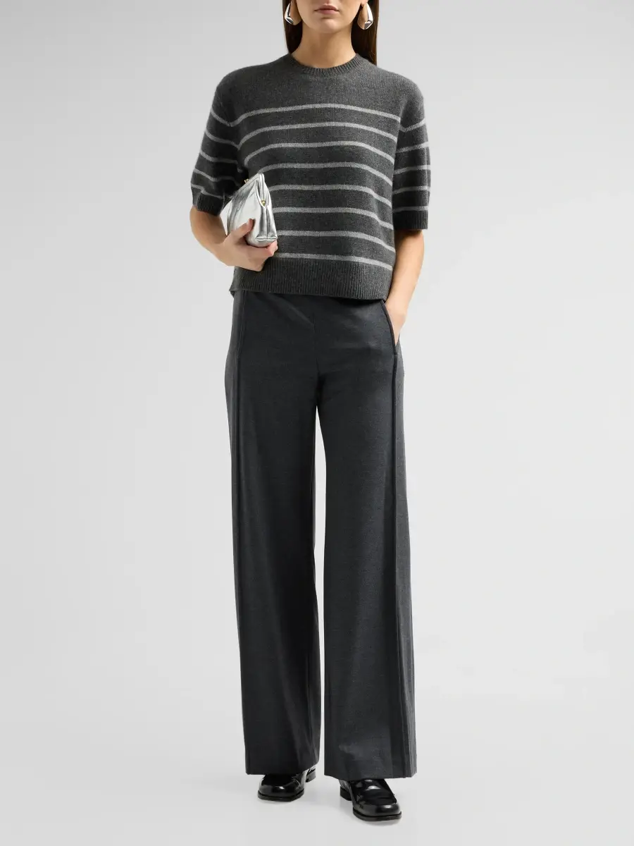 Theory Women's Crop Striped Cashmere T-Shirt | Thumbnail 2 Theory Women's Crop Striped Cashmere T-Shirt | Thumbnail 2