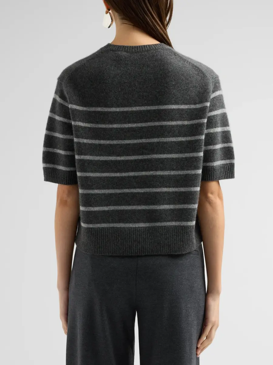 Theory Women's Crop Striped Cashmere T-Shirt | Thumbnail 3 Theory Women's Crop Striped Cashmere T-Shirt | Thumbnail 3