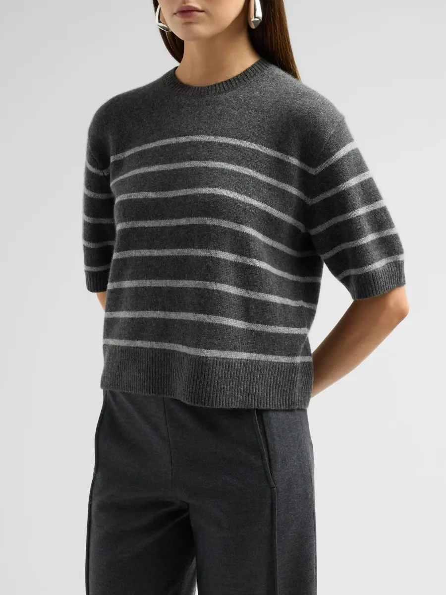 Theory Women's Crop Striped Cashmere T-Shirt | Thumbnail 4 Theory Women's Crop Striped Cashmere T-Shirt | Thumbnail 4