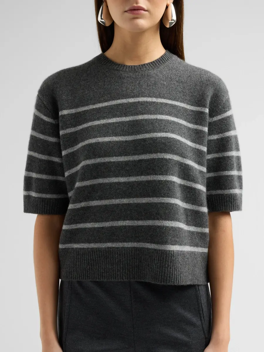 Theory Women's Crop Striped Cashmere T-Shirt | Thumbnail 5 Theory Women's Crop Striped Cashmere T-Shirt | Thumbnail 5