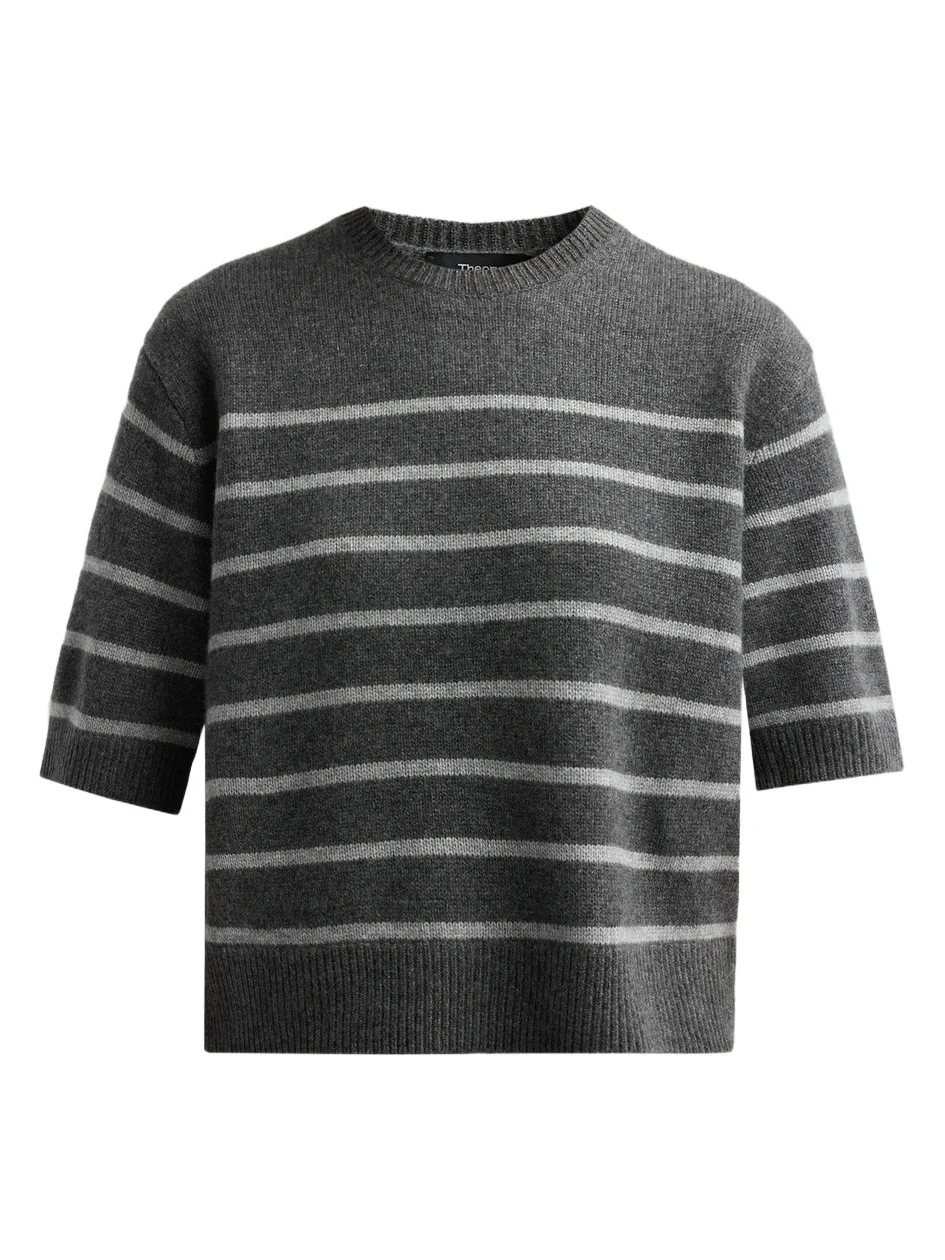 Theory Women's Crop Striped Cashmere T-Shirt