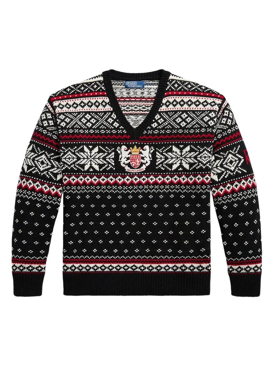 Men's Embroidered Wool V-Neck Sweater Men's Embroidered Wool V-Neck Sweater