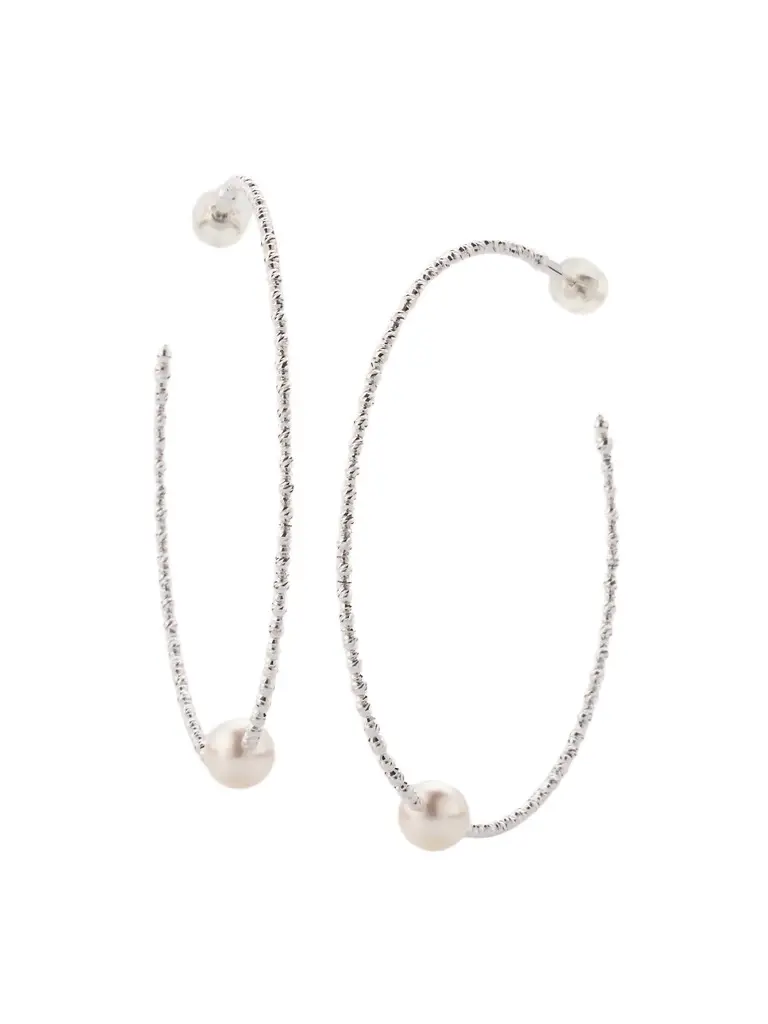 Pearls By Shari Women's 18K Yellow Gold Large Akoya Pearl Hoop Earrings